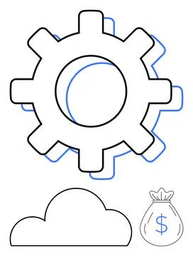 Gear represents operational processes, cloud signifies cloud computing, and m Illustrazione stock