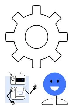 Gear, Robot, and happy Face Emphasizing Technology and Happiness in Design Stock Illustration