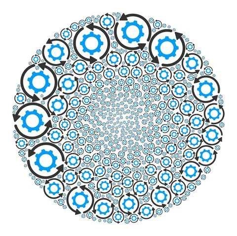 Gear Rotation Icon Spheric Bubble Collage Illustrazione stock