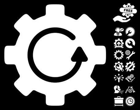 Gear Rotation Vector Icon with Tools Bonus Stock Illustration