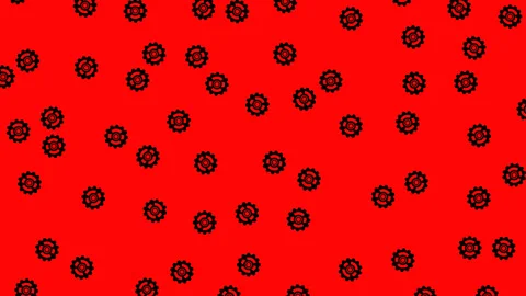 Gear seamless pattern over solid red background Stock Footage 318563972