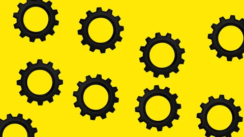 Gear seamless pattern over solid yellow background Stock Footage 318564011