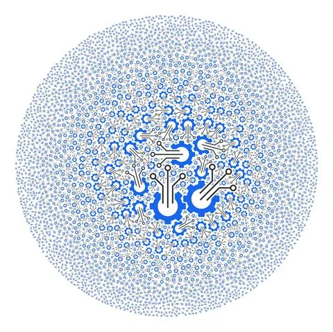 Gear Sensor Icon Round Cluster Collage Stock Illustration