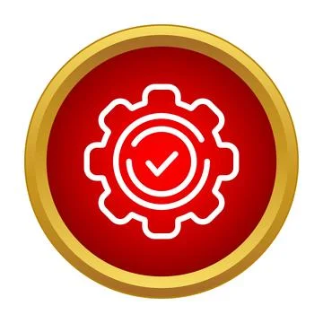 Gear setting check mark icon on red circle Illustrazione stock