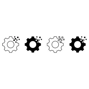 Gear Settings and Technology Update Icons with Pixel Effects Stock Illustration