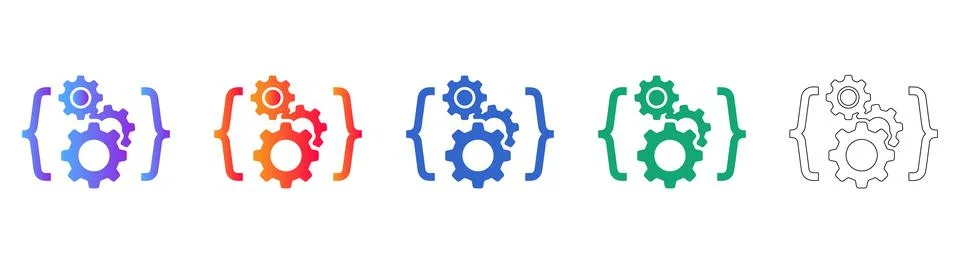 Gear Settings Process Icons Set Stockillustratie