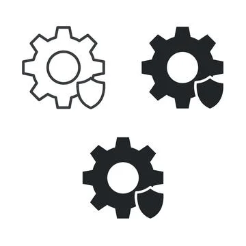 Gear with shield icons set, representing security, protection, and system s.. Stock Illustration
