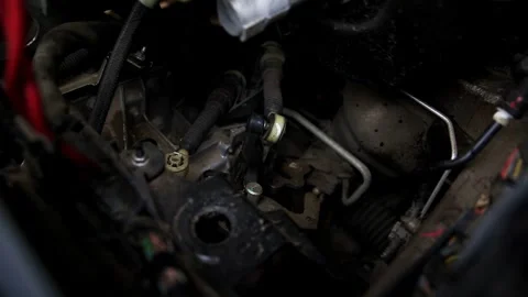 Gear shifting from the hood. Complex mechanical components of the vehicles Stock Footage 328818107