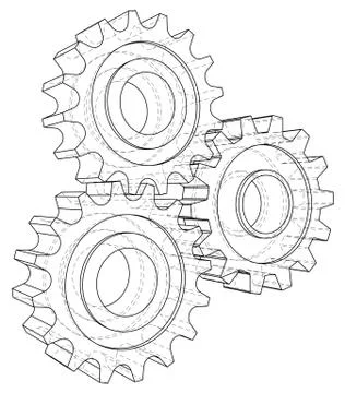 Gear sketch. Vector rendering of 3d. Wire-frame style Illustrazione stock