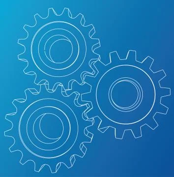 Gear sketch. Vector rendering of 3d. Wire-frame style Stock Illustration