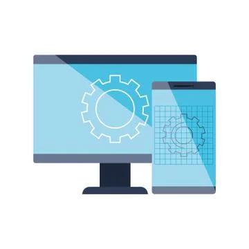 Gear smartphone and computer vector design Stock Illustration