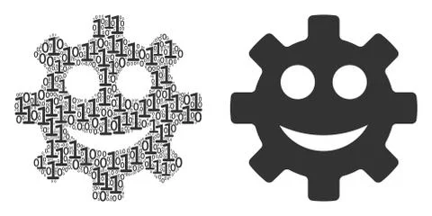 Gear Smile Smiley Collage of Binary Digits Illustrazione stock