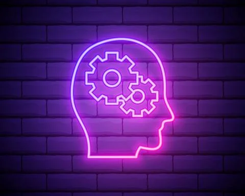 Gear, solution, head neon icon. Elements of Creative thinking set. Simple ico Stock Illustration
