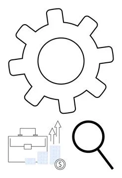 Gear with supporting business elements thumbs up briefcase, growing graph, do 스톡 일러스트