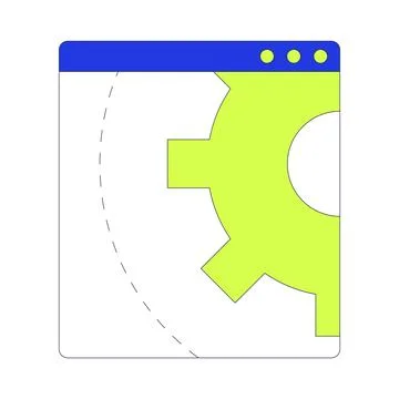 Gear symbol in browser window interface 2D cartoon object Illustrazione stock