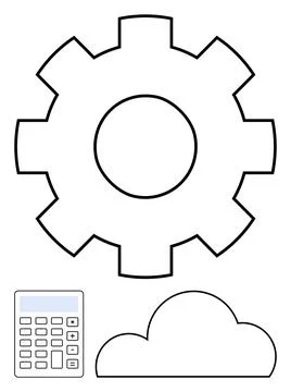 Gear symbolizing engineering, cloud representing cloud computing, and calcula イラスト素材