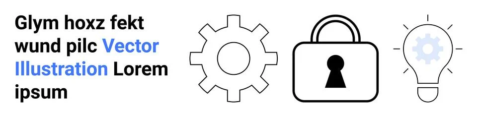 Gear symbolizing operation, padlock representing security, lightbulb for inno Stock Illustration