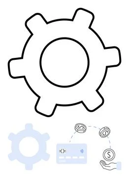 Gear symbolizing process automation with elements of financial transactions 库存插图