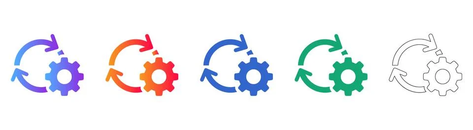 Gear Sync Process Icon Set 库存插图