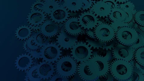 Gear system animation. Motion design of seamless loop cogs rotation. Stock Footage 92679267