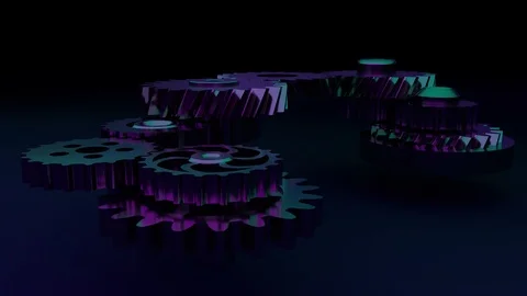 Gear system animation. Motion design of seamless loop cogs rotation. Seamless Stock Footage 96106316