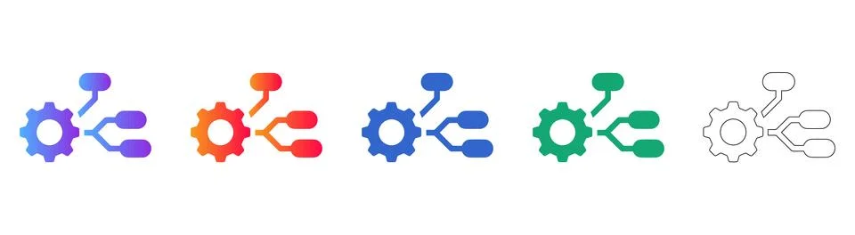 Gear System Process Flow Icon Set Stock Illustration