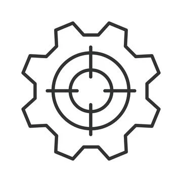 Gear with target icon in line design. Settings, preferences, aim, mechanism Stock Illustration