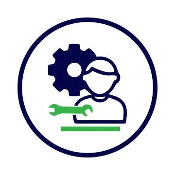 Gear, technical, support, man, settings, technical support icon Stock Illustration