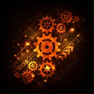 Gear in technology concept on a dark orange background. 스톡 일러스트