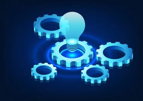 Gear technology with light bulbs set on gears Refers to find more informati.. Иллюстрация