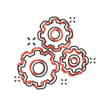 Gear vector icon in comic style. Cog wheel cartoon illustration on white back Stock Illustration