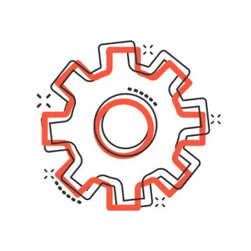Gear vector icon in comic style. Cog wheel cartoon illustration on white isol Stock Illustration