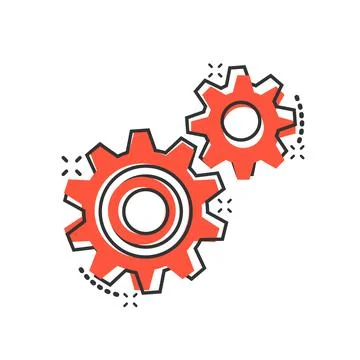 Gear vector icon in comic style. Cog wheel cartoon illustration on white isol Stock Illustration