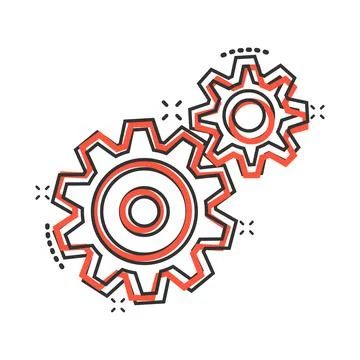 Gear vector icon in comic style. Cog wheel cartoon illustration on white isol Stock Illustration