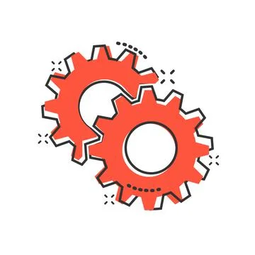 Gear vector icon in comic style. Cog wheel cartoon illustration on white isol Stock Illustration