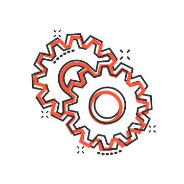 Gear vector icon in comic style. Cog wheel cartoon illustration on white isol Stock Illustration