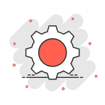 Gear vector icon in comic style. Cog wheel cartoon illustration on white isol Stock Illustration