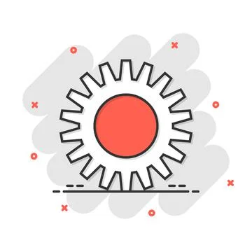 Gear vector icon in comic style. Cog wheel cartoon illustration on white isol Stock Illustration