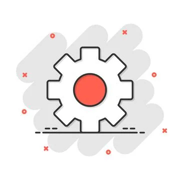Gear vector icon in comic style. Cog wheel cartoon illustration on white isol Stock Illustration