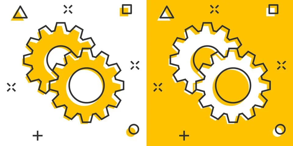 Gear vector icon in comic style. Cog wheel cartoon illustration on white isol Stock Illustration