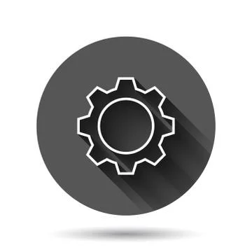 Gear vector icon in flat style. Cog wheel illustration on black round backgro Stock Illustration