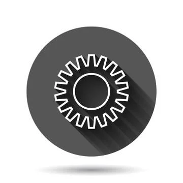 Gear vector icon in flat style. Cog wheel illustration on black round backgro Stock Illustration