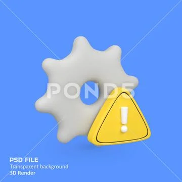 Gear with Warning Sign isolated 3d render icon illustration PSD Template