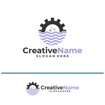 Gear water logo design vector template, Creative gear water waves logo conc.. Ilustración de archivo