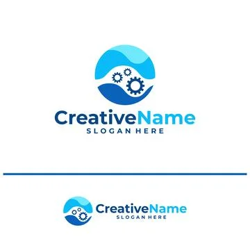 Gear water logo design vector template, Creative gear water waves logo conc.. Stock Illustration