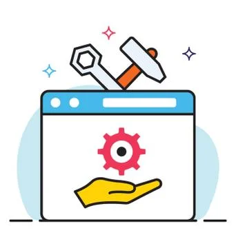 Gear on webpage, web setting icon in flat design. Stock Illustration