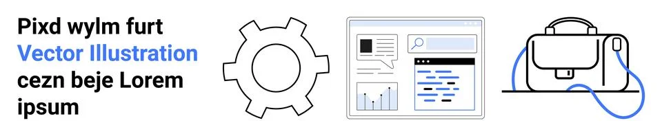 Gear, Website Interface, and Backpack for Business or Education Themes Illustrazione stock