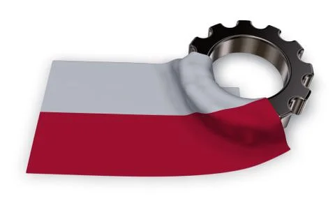 Gear wheel and flag of poland - 3d rendering Illustrazione stock