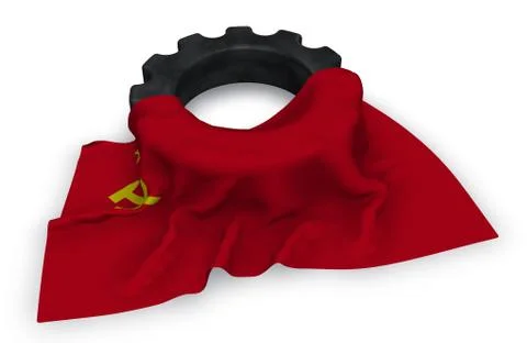 Gear wheel and flag of  the soviet union - 3d rendering Stock Illustration