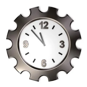 Gear wheel clock on white background - 3d illustration Illustrazione stock